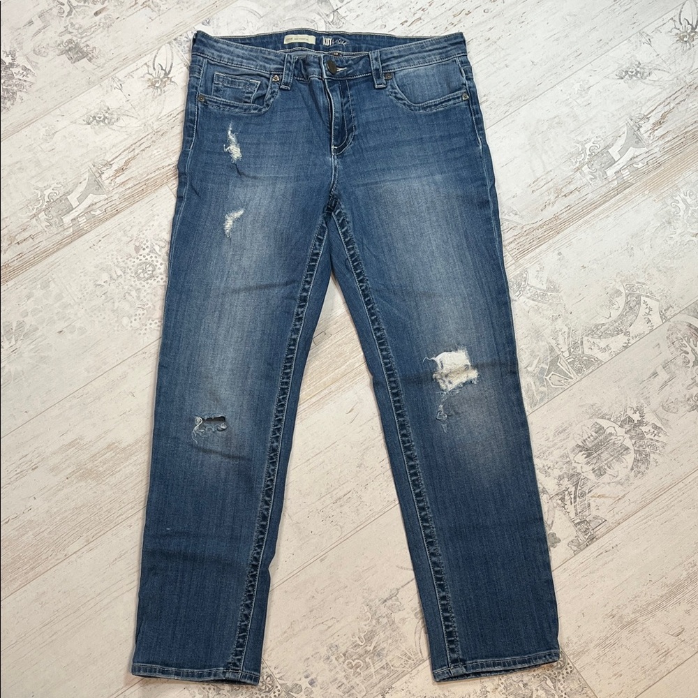 Kut from the Kloth Stevie Ankle Straight Leg Distressed Jeans Size 10